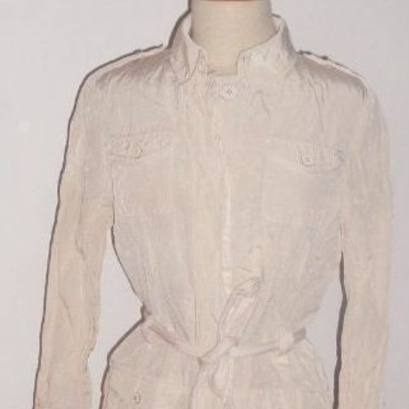 ELIE TAHARI IVORY button up shirt dress M epaulets safari pockets belt - Picture 1 of 8